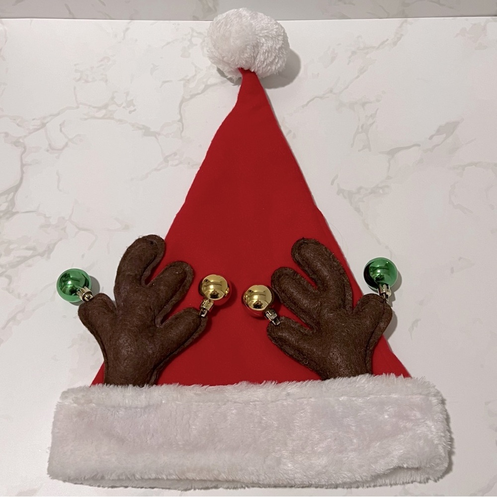 Reindeer Antler Christmas Ornament Santa Hat